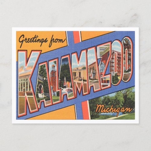 Greetings from Kalamazoo Michigan Vintage Travel Postcard