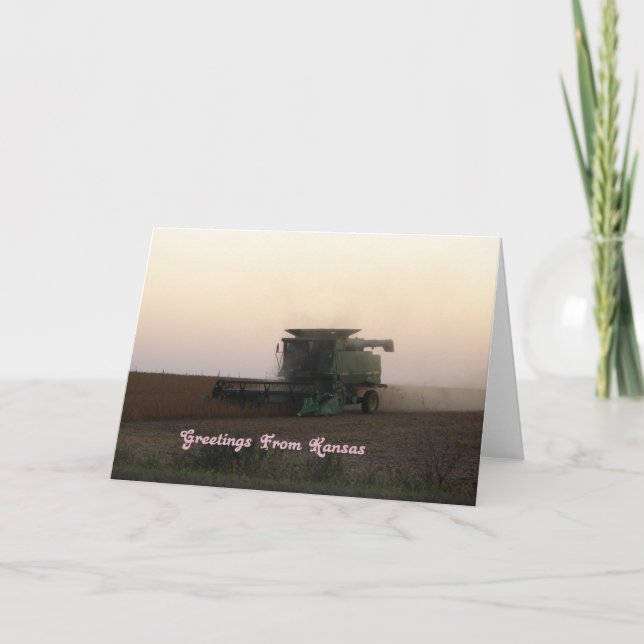 Greetings From Kansas, Combine at Sunset Card (Front)
