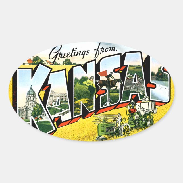 Greetings from Kansas Oval Sticker (Front)