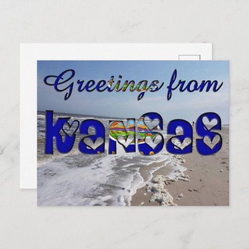 Greetings from Kansas State Flag Hearts USA Postcard Zazzle