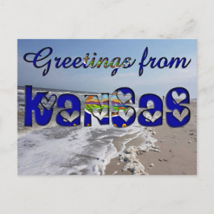 Greetings from Kansas State Flag Hearts USA Postcard