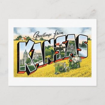 Greetings From Kansas! Vintage Postcard by scenesfromthepast at Zazzle