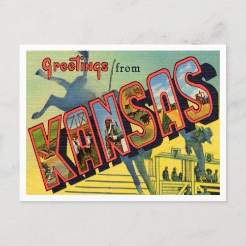 Greetings from Kansas Vintage Travel Postcard