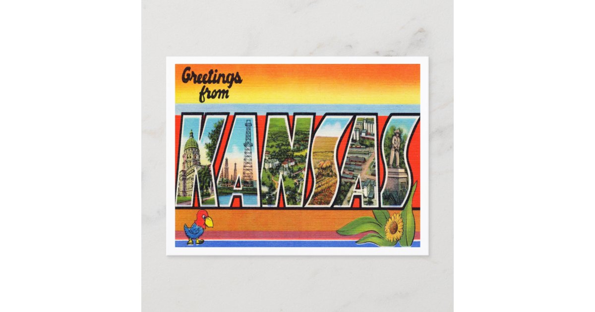 Greetings from Kansas Vintage Travel Postcard Zazzle