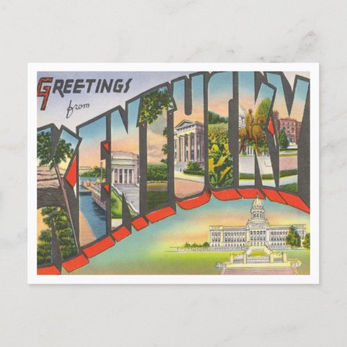 Greetings from Kentucky Vintage Travel Postcard