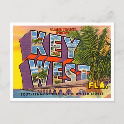 Greetings from Key West Florida Vintage Travel Postcard