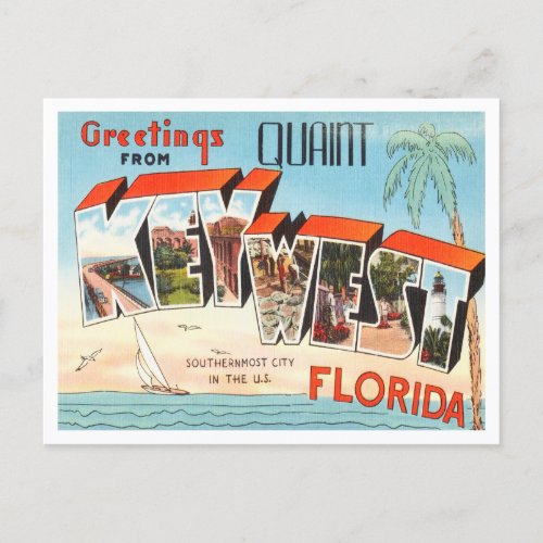 Greetings from Key West Florida Vintage Travel Postcard