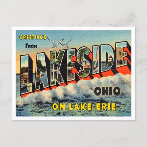 Greetings from Lakeside Ohio Vintage Travel Postcard