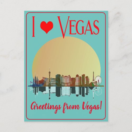 Greetings from Las Vegas Skyline Sunrise Souvenir Holiday Postcard