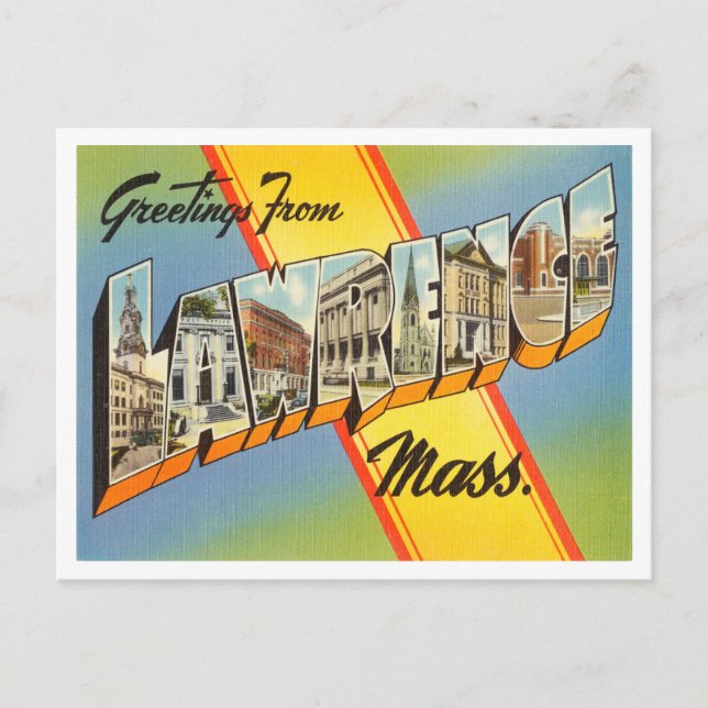 Greetings from Lawrence, Massachusetts Travel Postcard (Front)