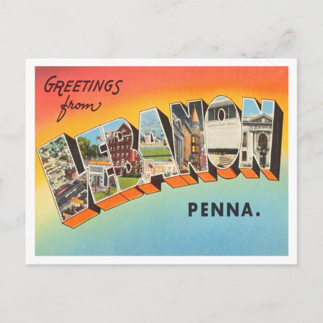 Greetings from Lebanon, Pennsylvania Travel Postcard (Front)