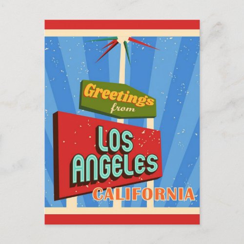 Greetings From Los Angeles California Retro  Postcard