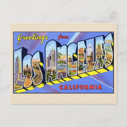 Greetings from Los Angeles Large Letter Vintage Postcard