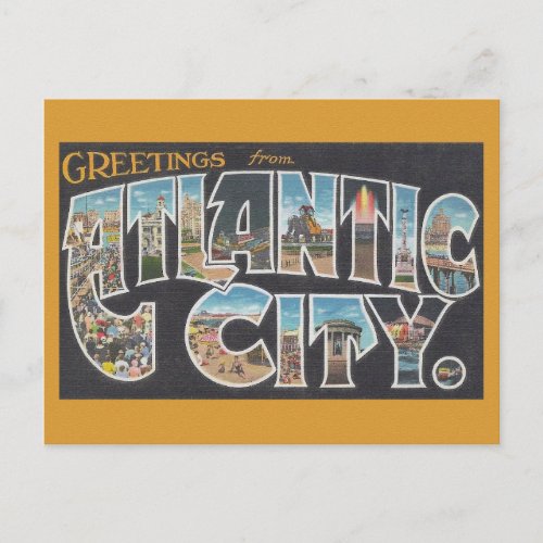 Greetings from Los Atlantic City Vintage  Postcard