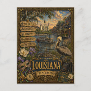Greetings From Louisiana Vintage Retro Art Postcard