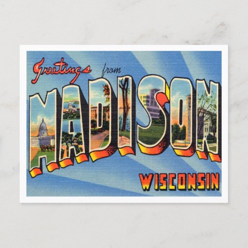 Greetings from Madison Wisconsin Vintage Travel Postcard