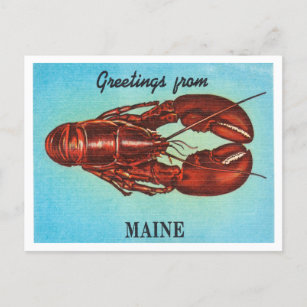 Greetings from Maine, Lobster Vintage Travel Postcard