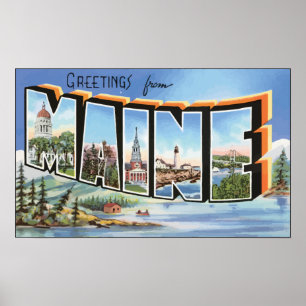 Greetings From Maine, Vintage Poster