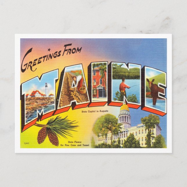 Greetings from Maine Vintage Travel Postcard (Front)