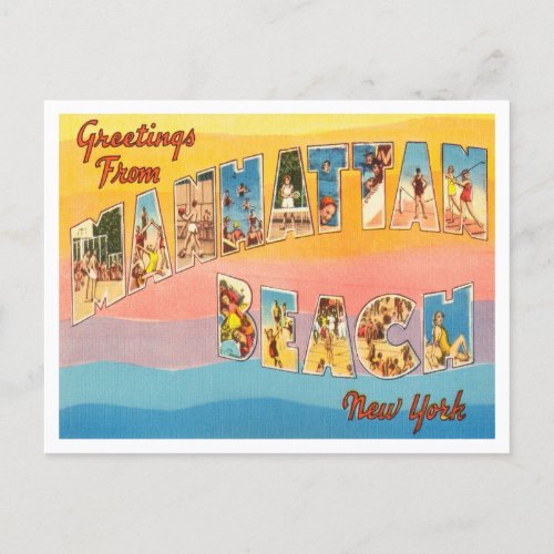 Greetings from Manhattan Beach New York Travel Postcard