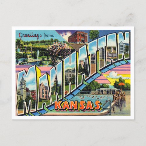 Greetings from Manhattan Kansas Vintage Travel Postcard