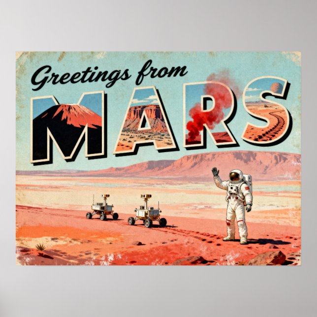 Greetings from Mars Retro Sci-Fi Poster (Front)