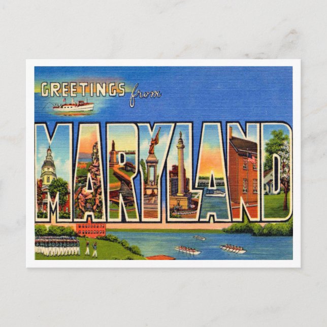 Greetings from Maryland Vintage Travel Postcard (Front)