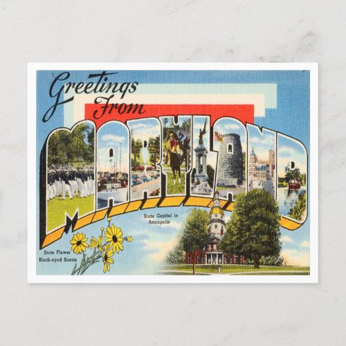 Greetings from Maryland Vintage Travel Postcard