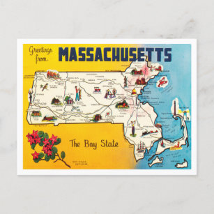 Greetings from Massachusetts, The Bay State Travel Postcard