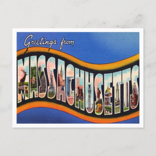 Greetings from Massachusetts Vintage Travel Postcard