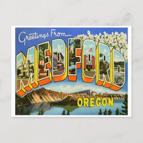 Greetings from Medford Oregon Vintage Travel Postcard