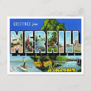 Greetings from Merrill, Wisconsin Vintage Travel Postcard