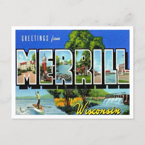 Greetings from Merrill Wisconsin Vintage Travel Postcard