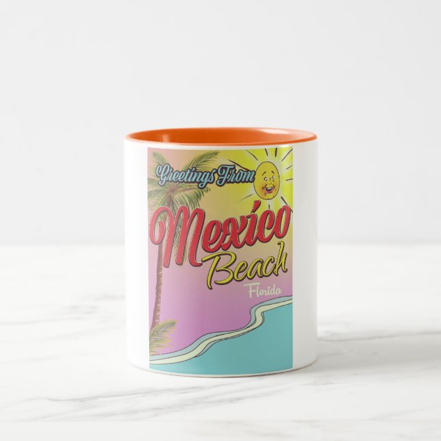 Greetings From Mexico Beach Florida Two-Tone Coffee Mug (Center)