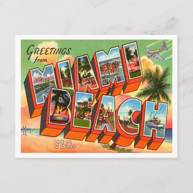 Greetings from Miami Beach, Florida Vintage Travel Postcard (Front)
