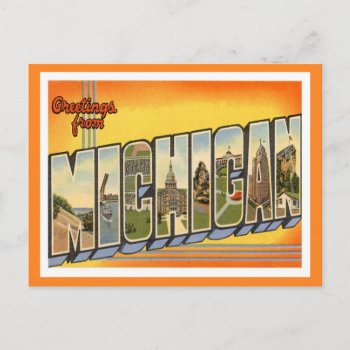Greetings From Michigan Postcard by Trendshop at Zazzle
