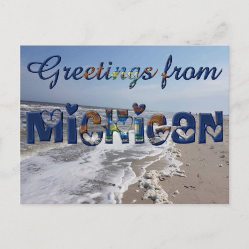 Greetings from Michigan State Flag Hearts USA Postcard