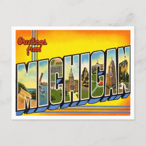 Greetings from Michigan Vintage Travel Postcard