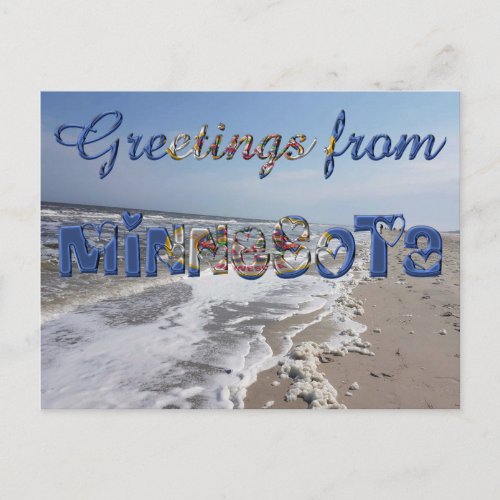 Greetings from Minnesota State Flag Hearts USA Postcard