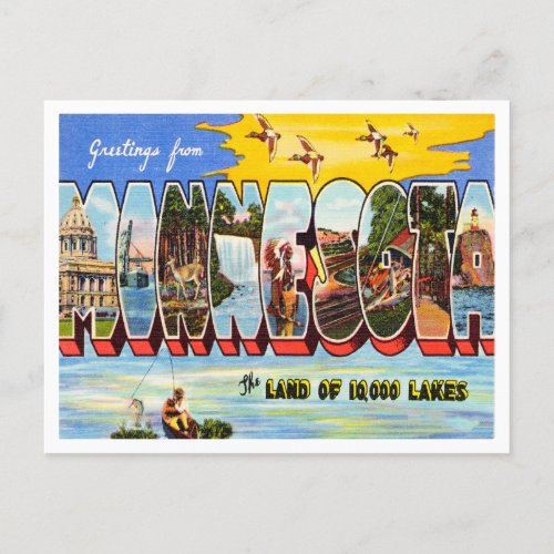 Greetings from Minnesota Vintage Travel Postcard