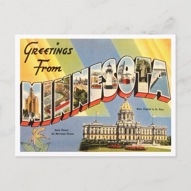 Greetings from Minnesota Vintage Travel Postcard (Front)