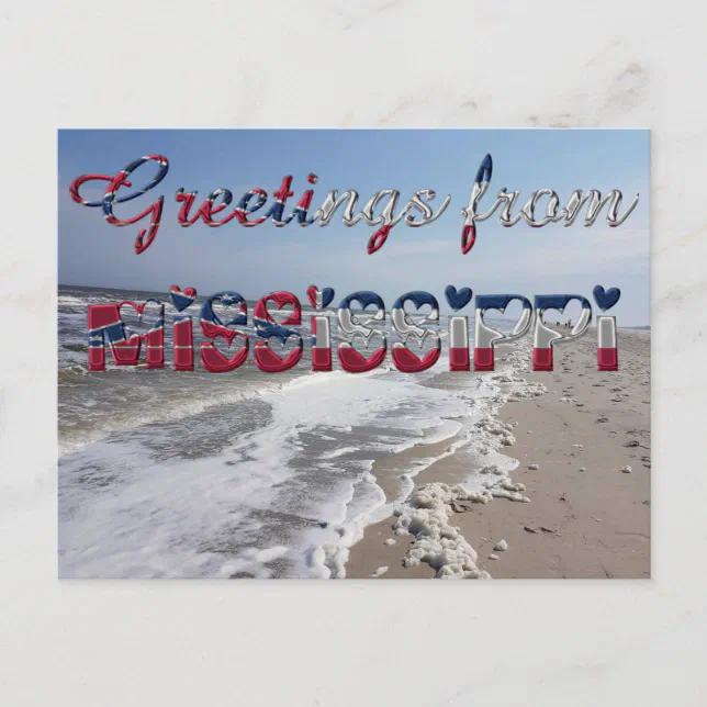 Greetings from Mississippi State Flag Hearts USA Postcard | Zazzle
