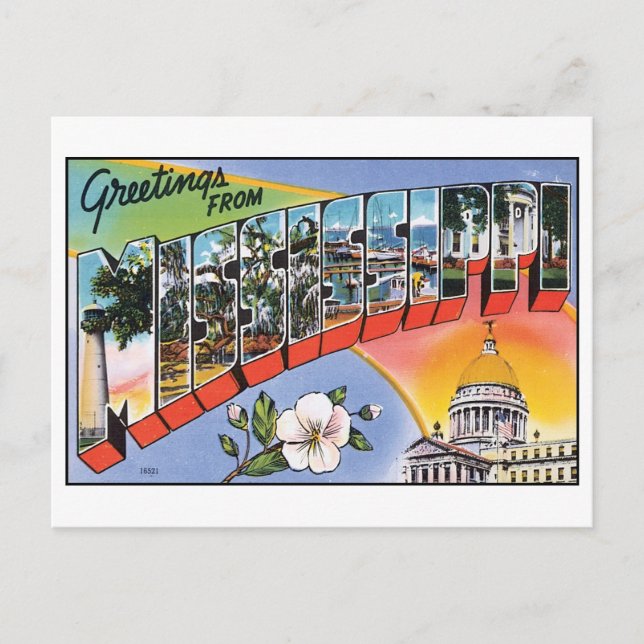 Greetings From Mississippi Vintage Postcard (Front)