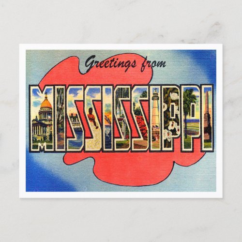 Greetings from Mississippi Vintage Travel Postcard