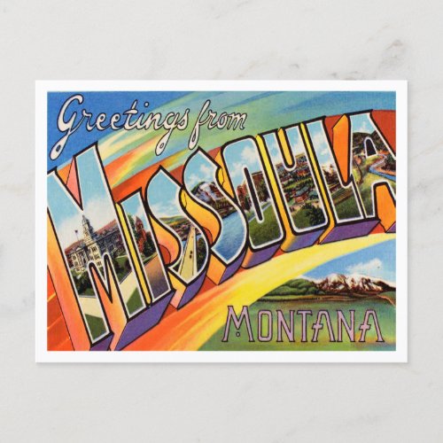 Greetings from Missoula Montana Vintage Travel Postcard