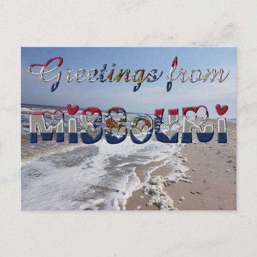 Greetings from Missouri State Flag Hearts USA Postcard