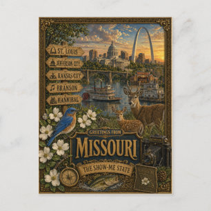 Greetings From Missouri Vintage Retro Art Postcard