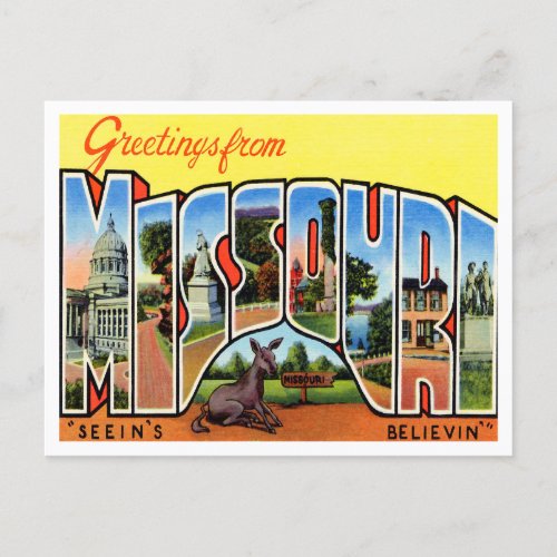 Greetings from Missouri Vintage Travel Postcard