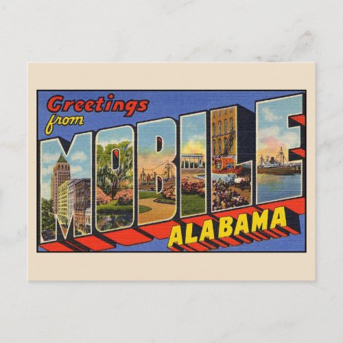 Greetings from Mobile Alabama Letter Postcard