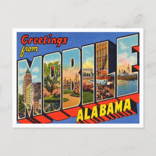 Greetings from Mobile Alabama Vintage Travel Postcard